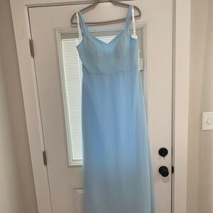 Azazie Denice Sky Blue Fitted Pleated Chiffon Dress